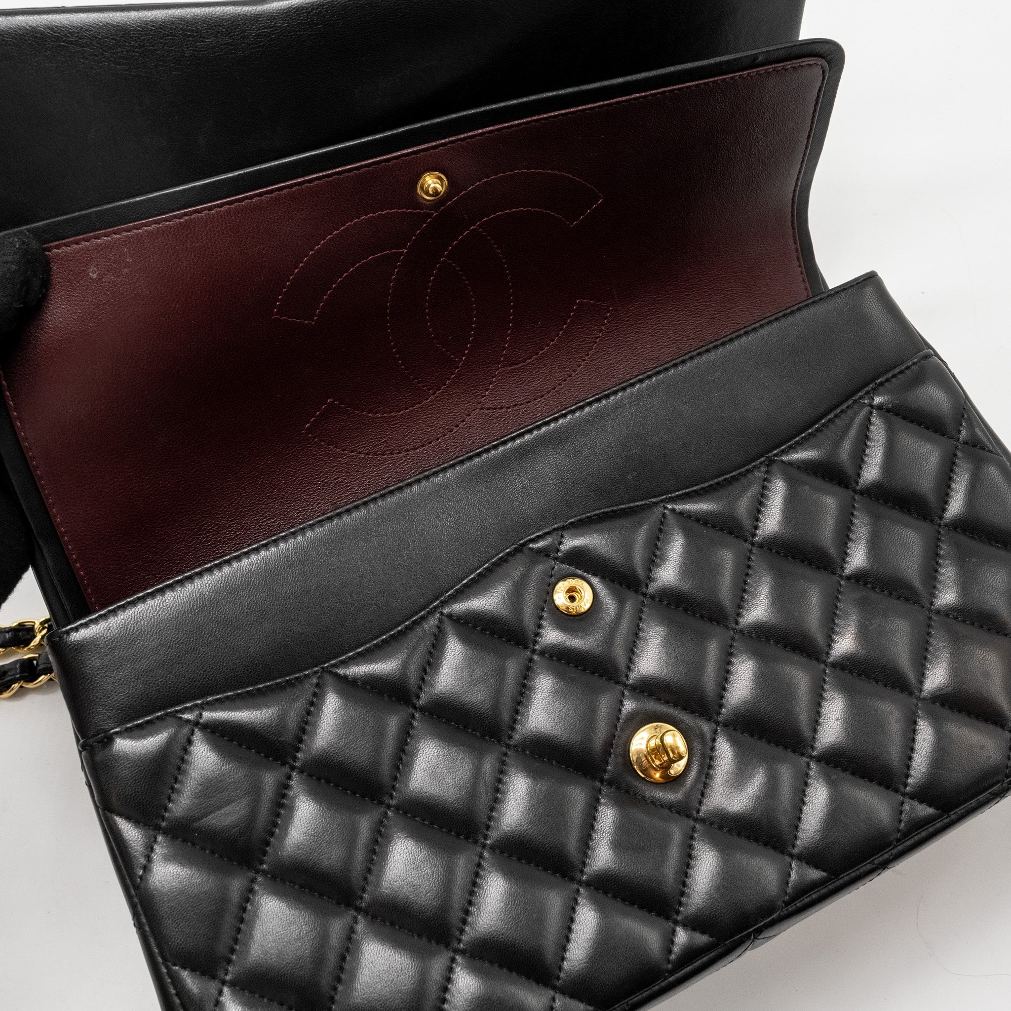 CHANEL JUMBO CLASSIC DOUBLE FLAP BAG LAMBSKIN BLACK GHW