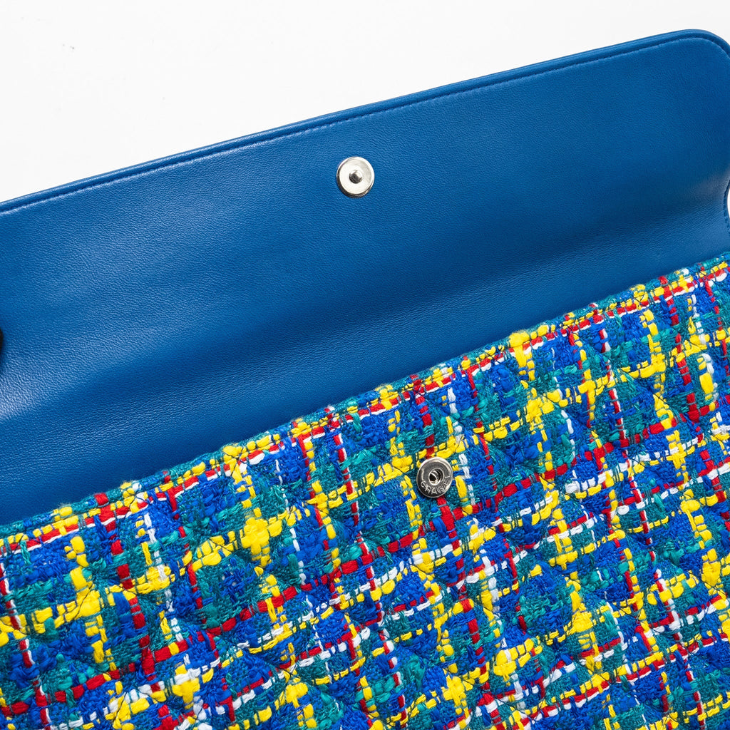 CHANEL QUILTED O-CASE POUCH TWEED/LEATHER BLUE/MULTICOLOUR SHW
