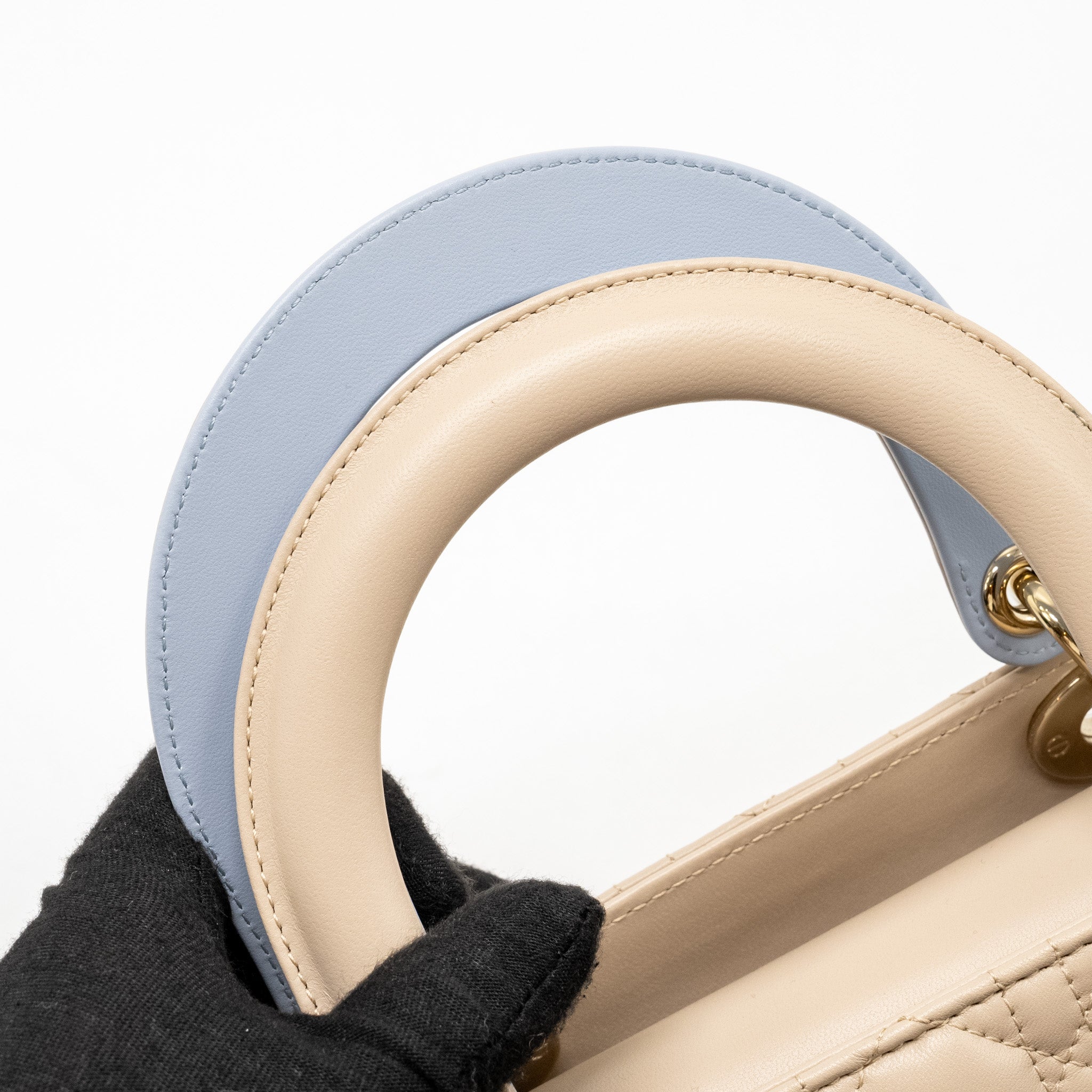 DIOR MEDIUM LADY DIOR LAMBSKIN BEIGE/BLUE LGHW