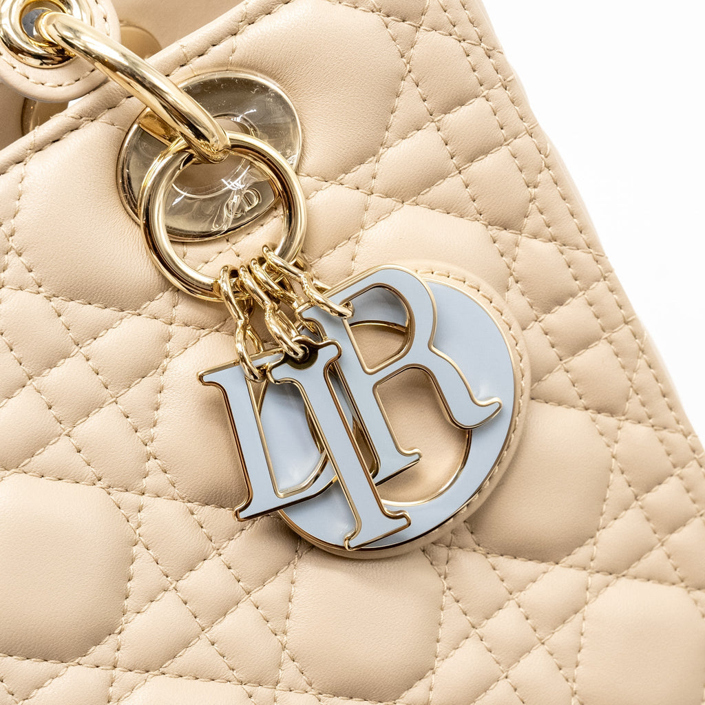 DIOR MEDIUM LADY DIOR LAMBSKIN BEIGE/BLUE LGHW