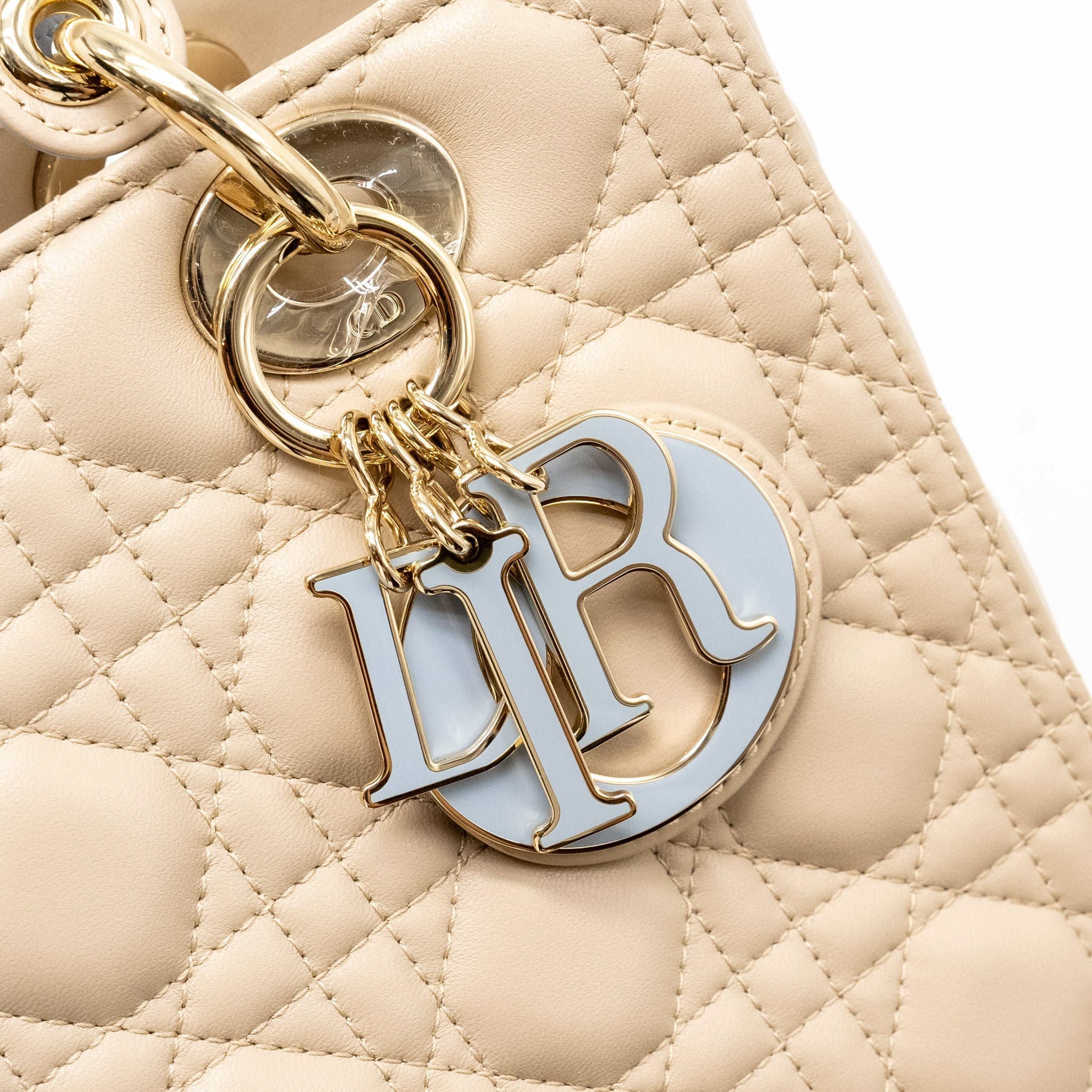 DIOR MEDIUM LADY DIOR LAMBSKIN BEIGE/BLUE LGHW