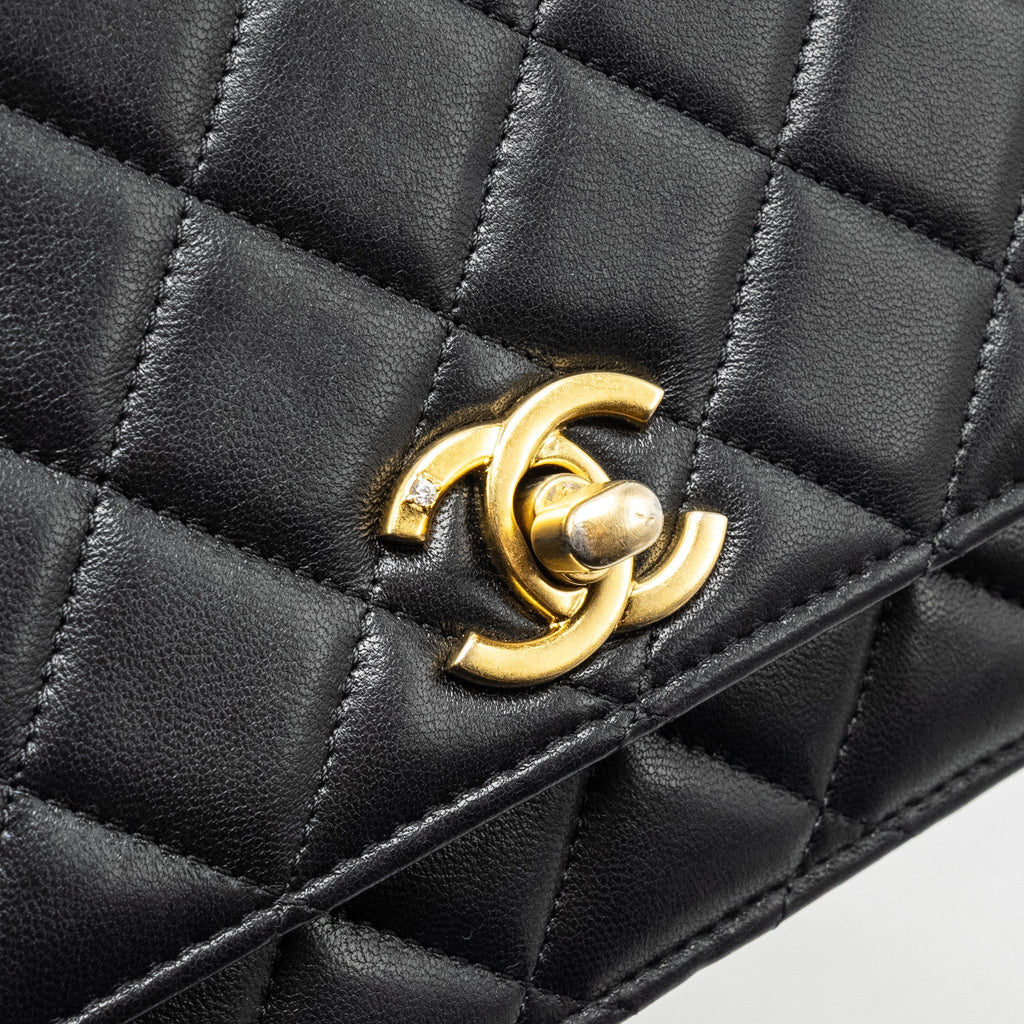 CHANEL 23A LION CHARMS WALLET ON CHAIN LAMBSKIN BLACK GHW (MICROCHIP)