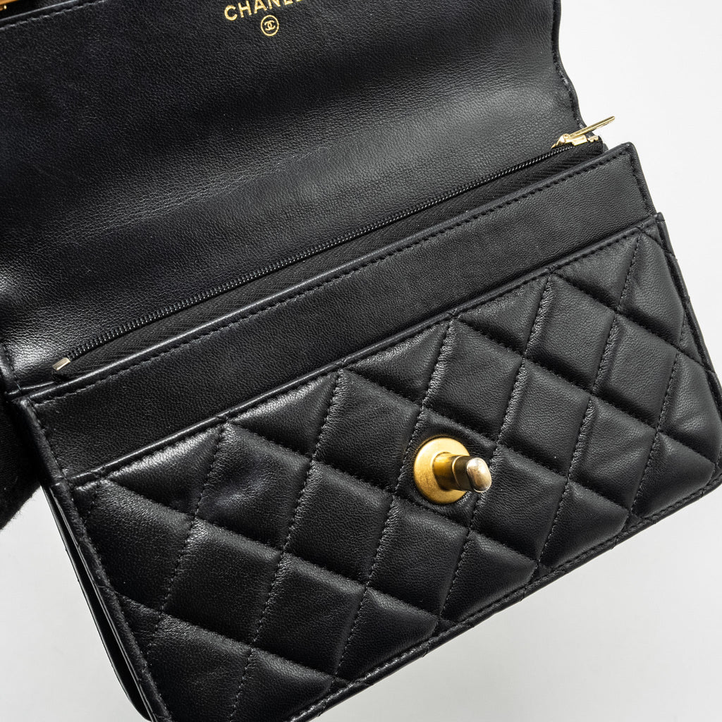 CHANEL 23A LION CHARMS WALLET ON CHAIN LAMBSKIN BLACK GHW (MICROCHIP)