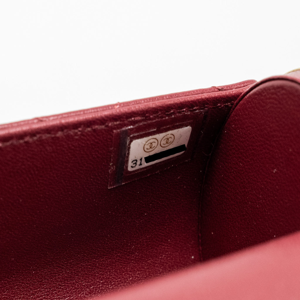 CHANEL QUILTED BOX OF SECRETS LIPSTICK CASE / CARD HOLDER WITH CHAIN LAMBSKIN BURGUNDY GHW
