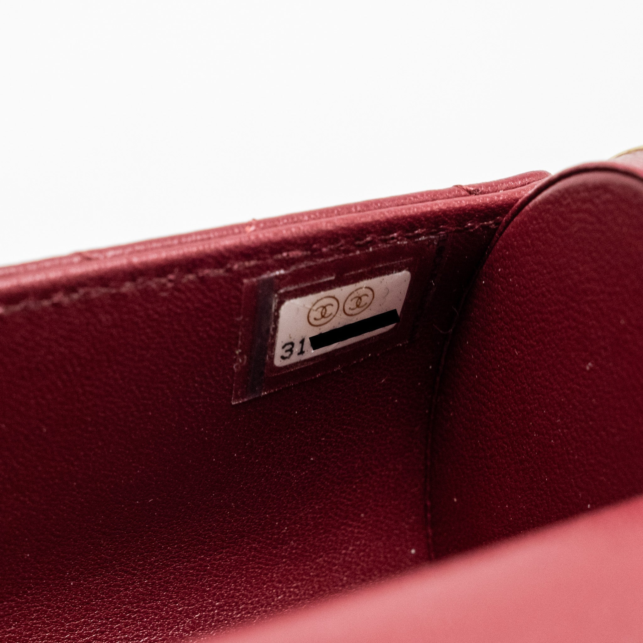 CHANEL QUILTED BOX OF SECRETS LIPSTICK CASE / CARD HOLDER WITH CHAIN LAMBSKIN BURGUNDY GHW