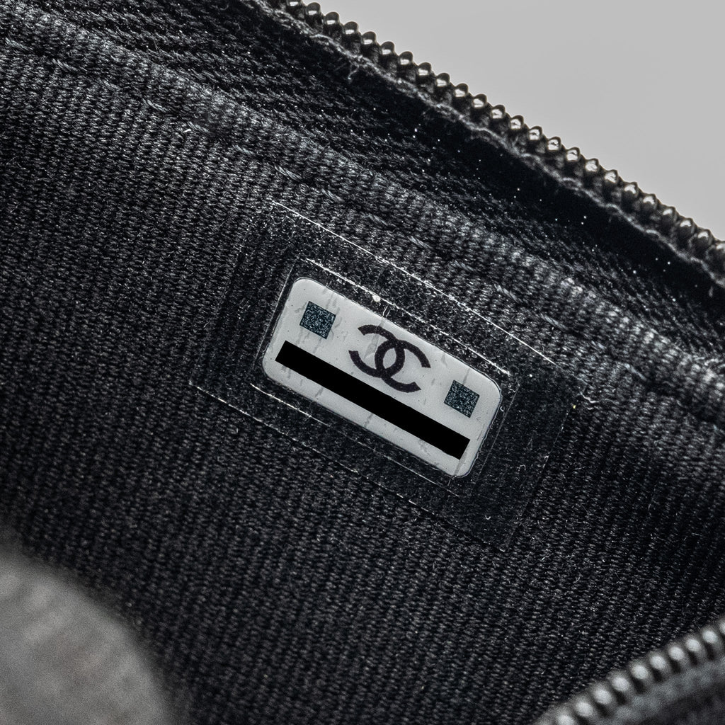 CHANEL 23B MINI FLAP WALLET WITH ADJUSTABLE CHAIN CAVIAR IRIDESCENT BLACK GHW (MICROCHIP)