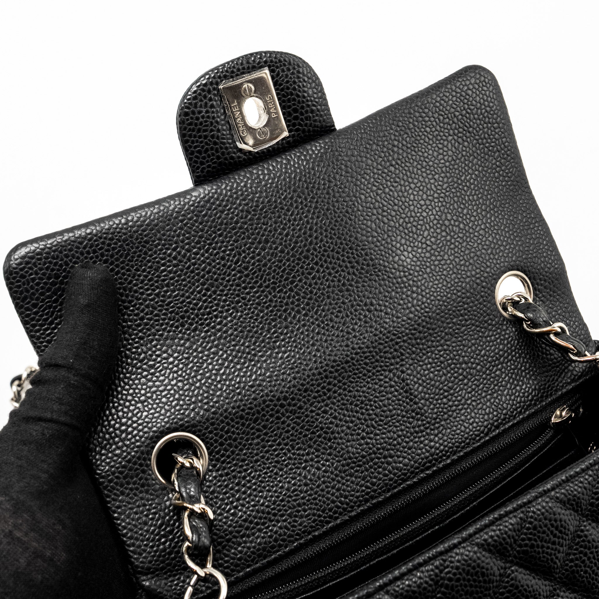CHANEL MINI RECTANGULAR FLAP BAG CAVIAR BLACK SHW