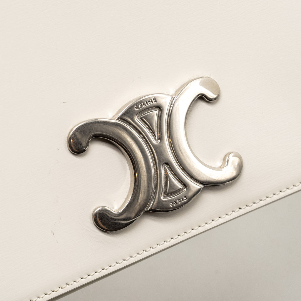 CELINE TRAPEZE TRIOMPHE SHOULDER BAG SHINY CALFSKIN WHITE SHW