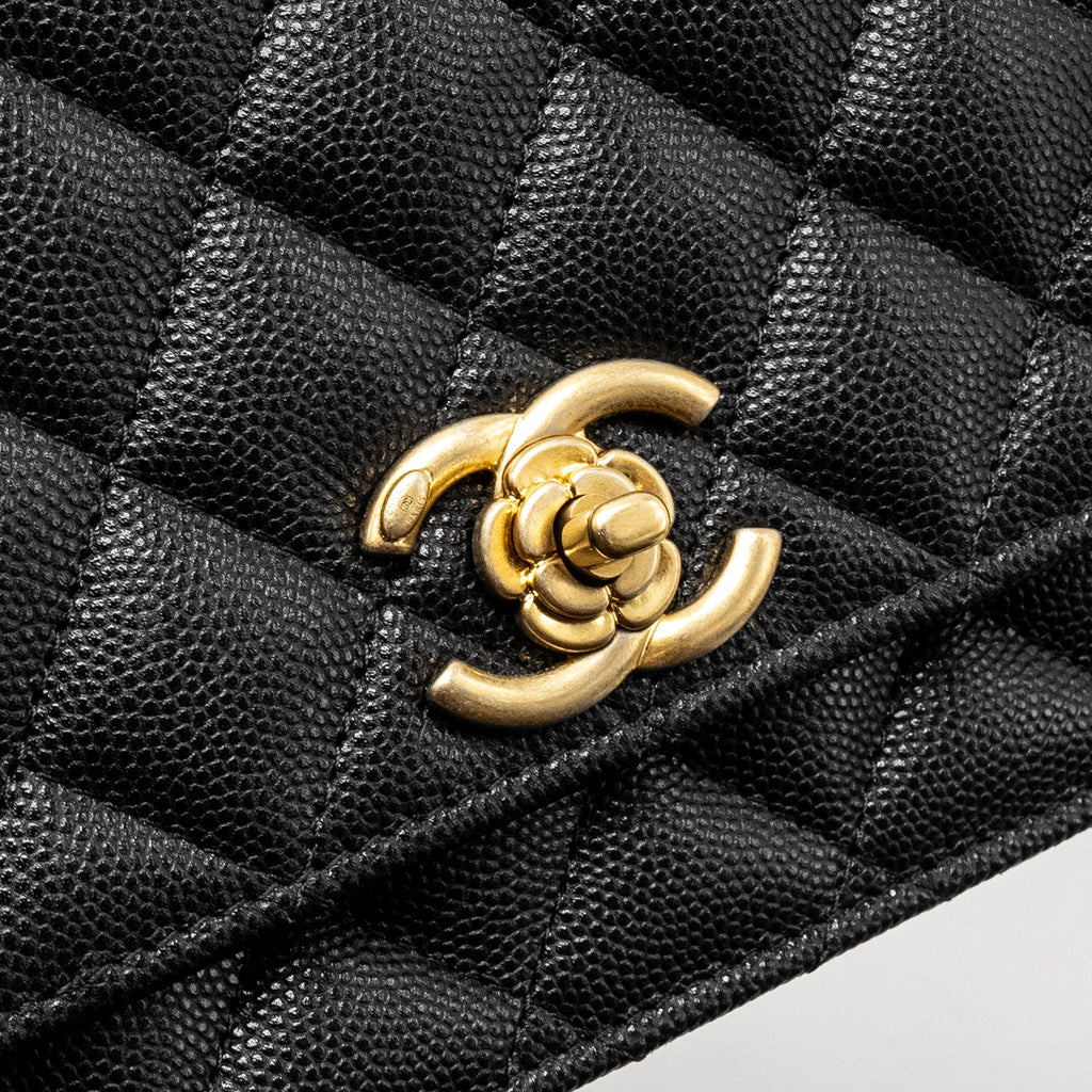 CHANEL CAMELLIA WALLET ON CHAIN CAVIAR BLACK GHW (MICROCHIP)