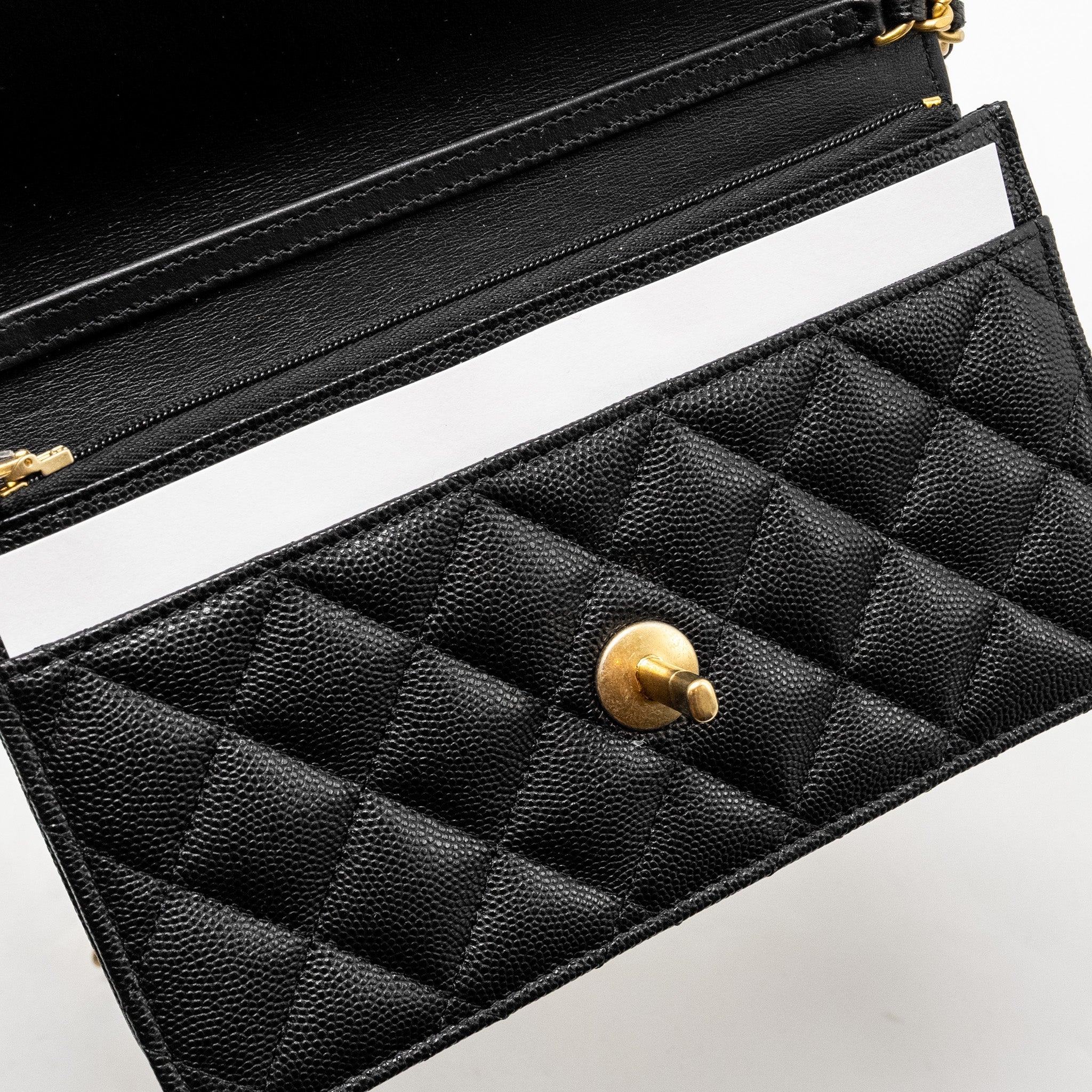 CHANEL CAMELLIA WALLET ON CHAIN CAVIAR BLACK GHW (MICROCHIP)