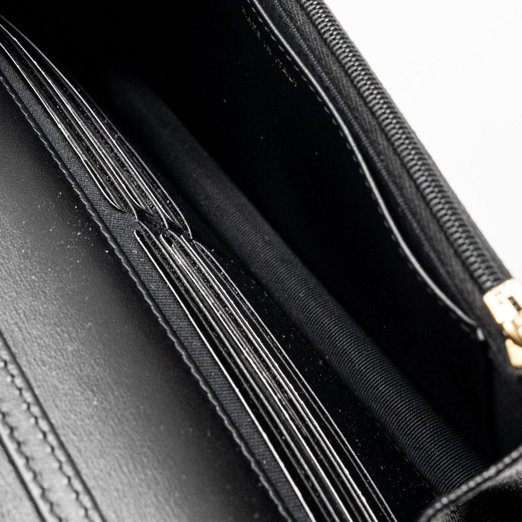CHANEL CAMELLIA WALLET ON CHAIN CAVIAR BLACK GHW (MICROCHIP)