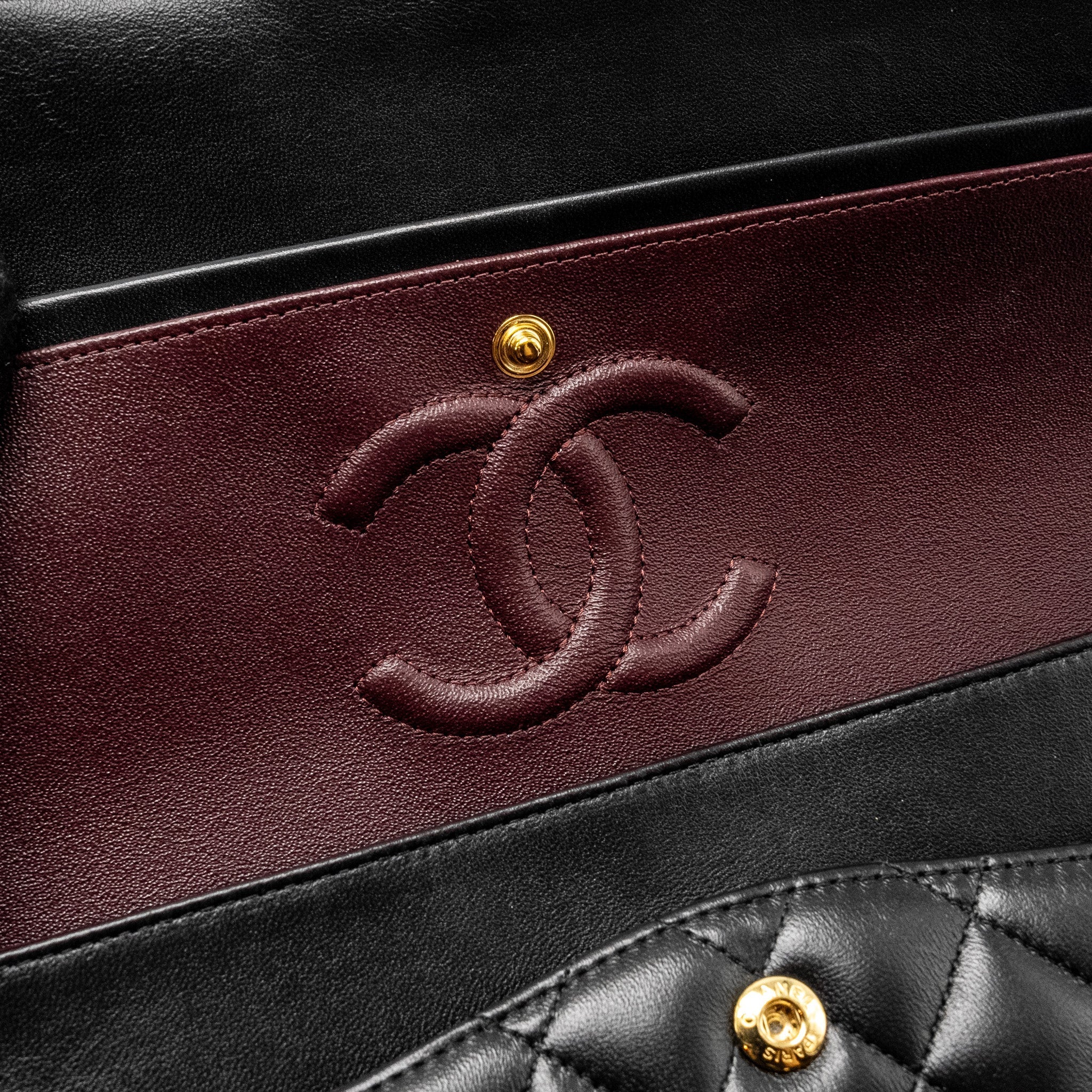 CHANEL MEDIUM CLASSIC DOUBLE FLAP BAG LAMBSKIN BLACK GHW (MICROCHIP)