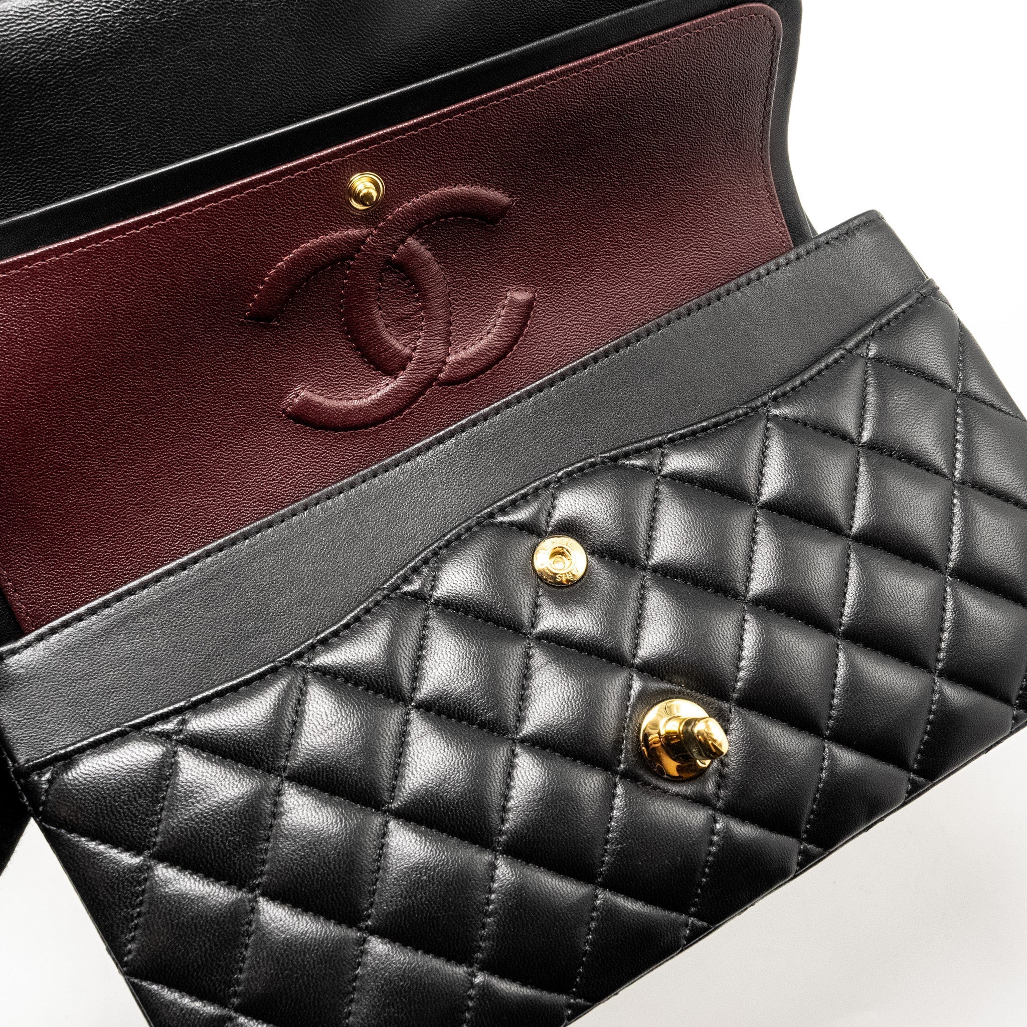 CHANEL MEDIUM CLASSIC DOUBLE FLAP BAG LAMBSKIN BLACK GHW