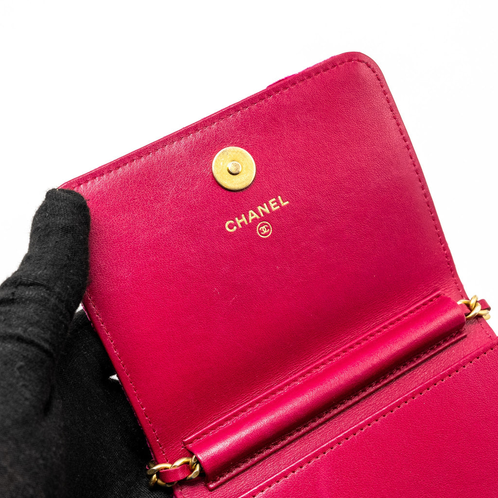 CHANEL 21A MINI CAMELIA FLAP BAG VELVET FUSHIA GHW