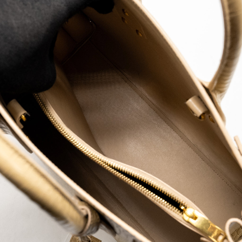 SAINT LAURENT /YSL SAC DE JOUR CROC-EMBOSSED CALFSKIN BEIGE GHW