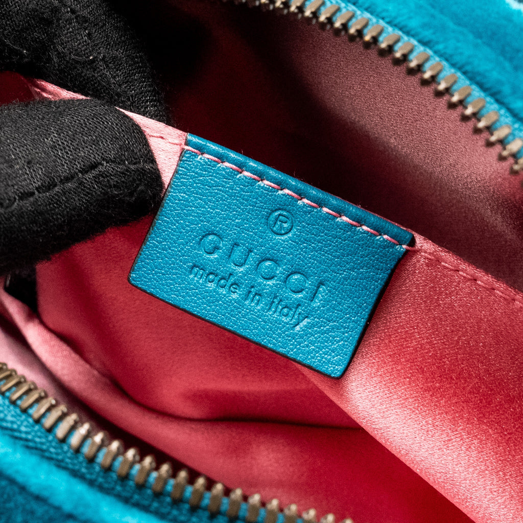 GUCCI SIZE 65 MARMONT BELT BAG VELVET BLUE GHW