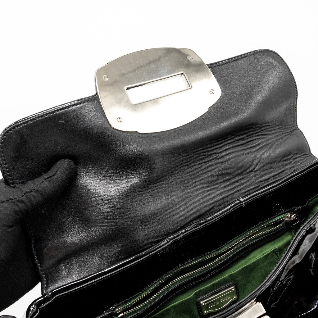 MIU MIU TURNLOCK TOTE BAG PATENT BLACK SHW