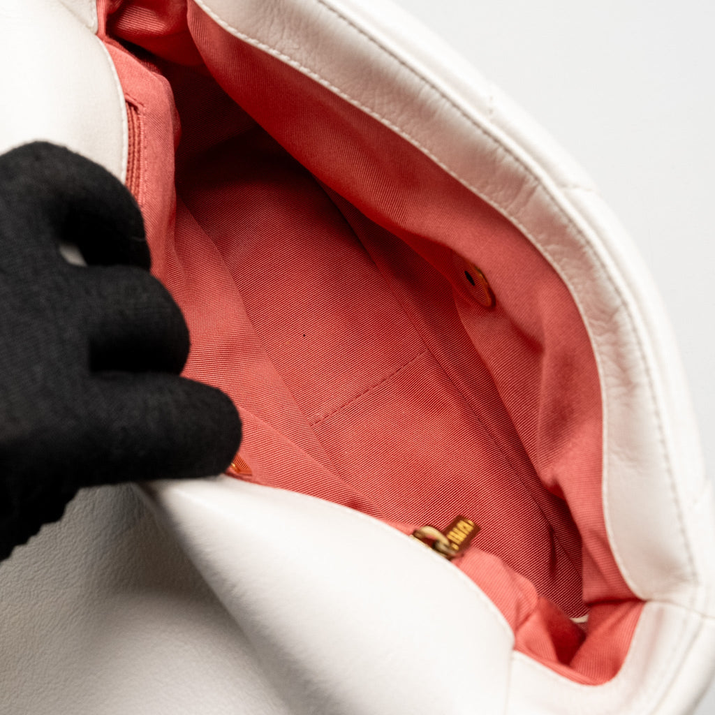 CHANEL SMALL 19 BAG LAMBSKIN WHITE MULTICOLOUR HARDWARE