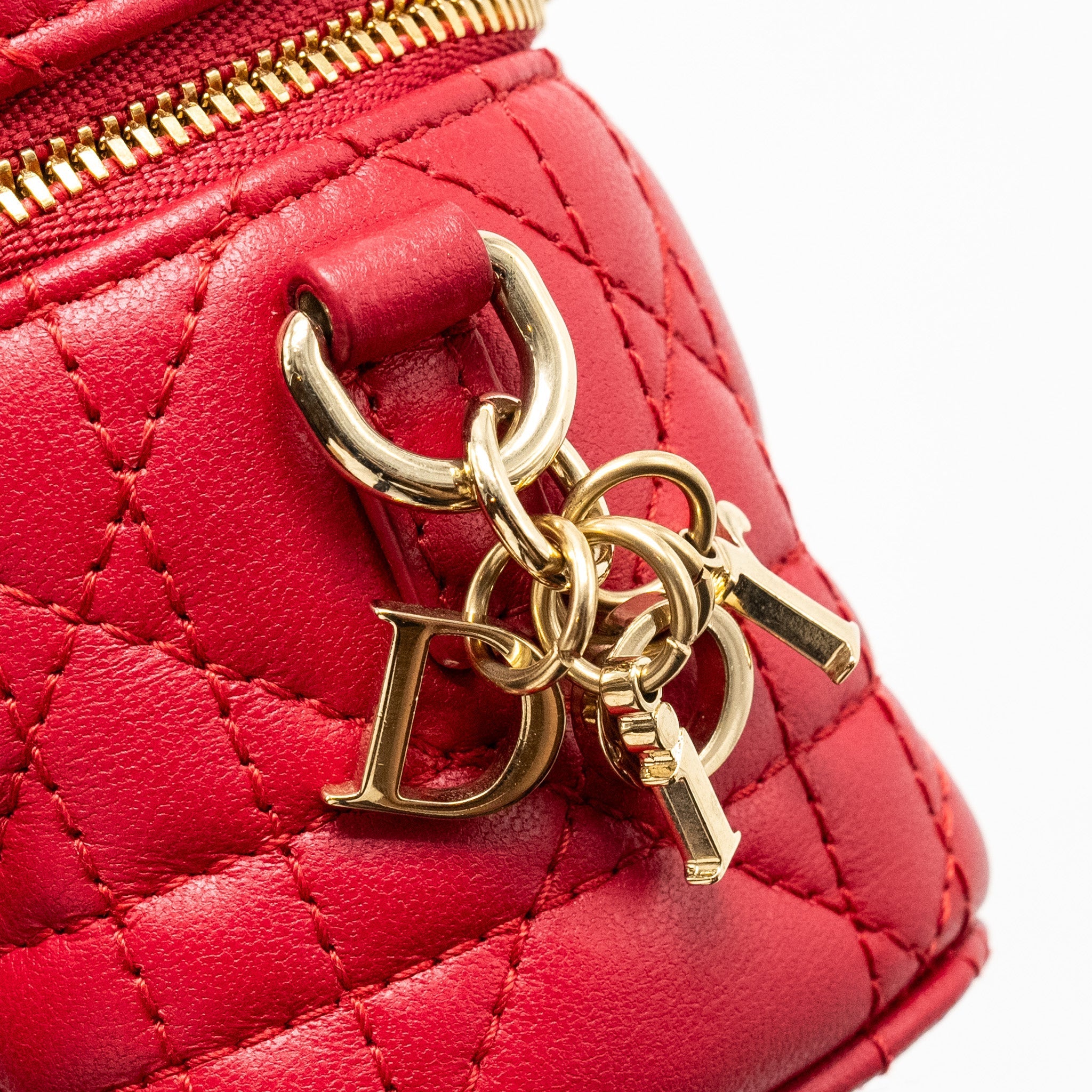 DIOR MICRO LADY DIOR VANITY CASE LAMBSKIN RED LGHW