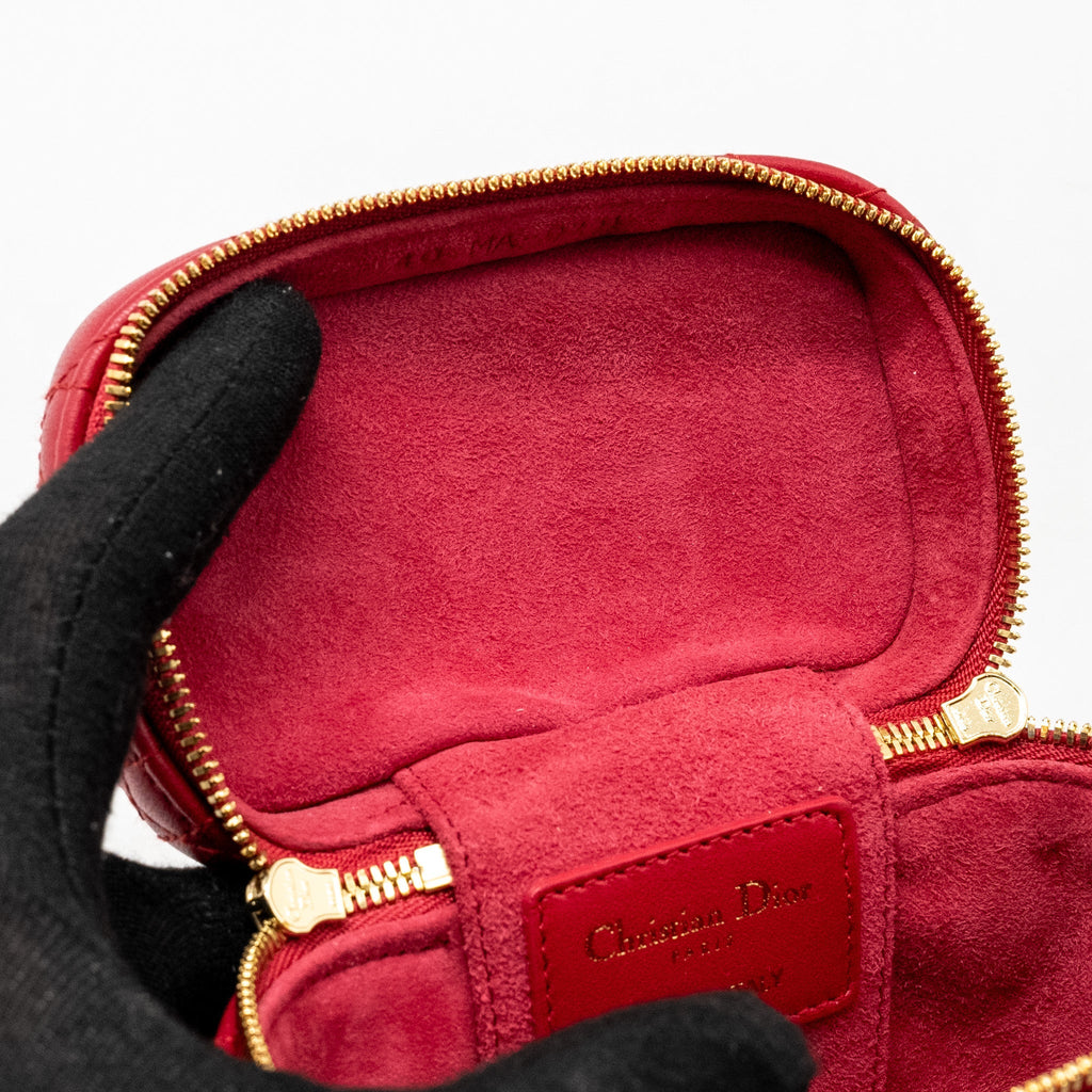 DIOR MICRO LADY DIOR VANITY CASE LAMBSKIN RED LGHW