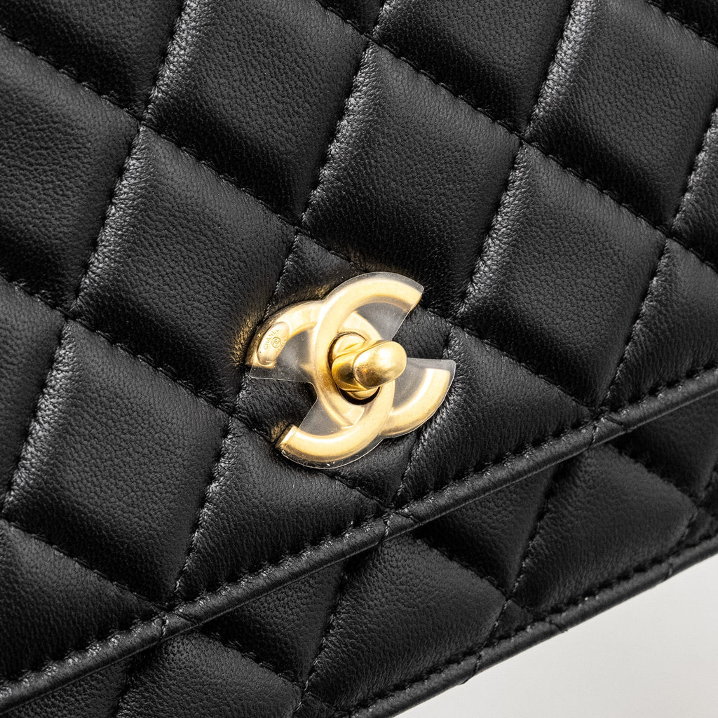 CHANEL PEARL CRUSH WALLET ON CHAIN LAMBSKIN BLACK GHW (MICROCHIP)