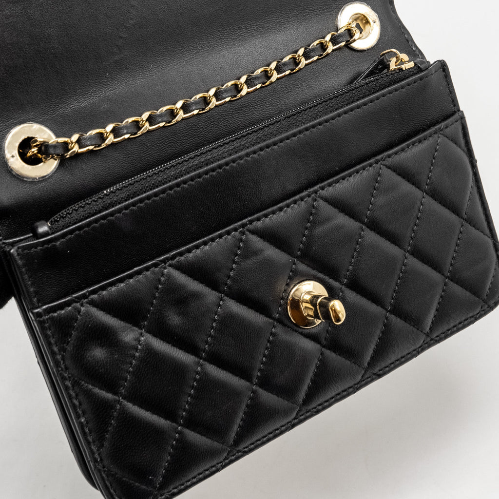 CHANEL TRENDY CC WALLET ON CHAIN LAMBSKIN BLACK LGHW (MICROCHIP)