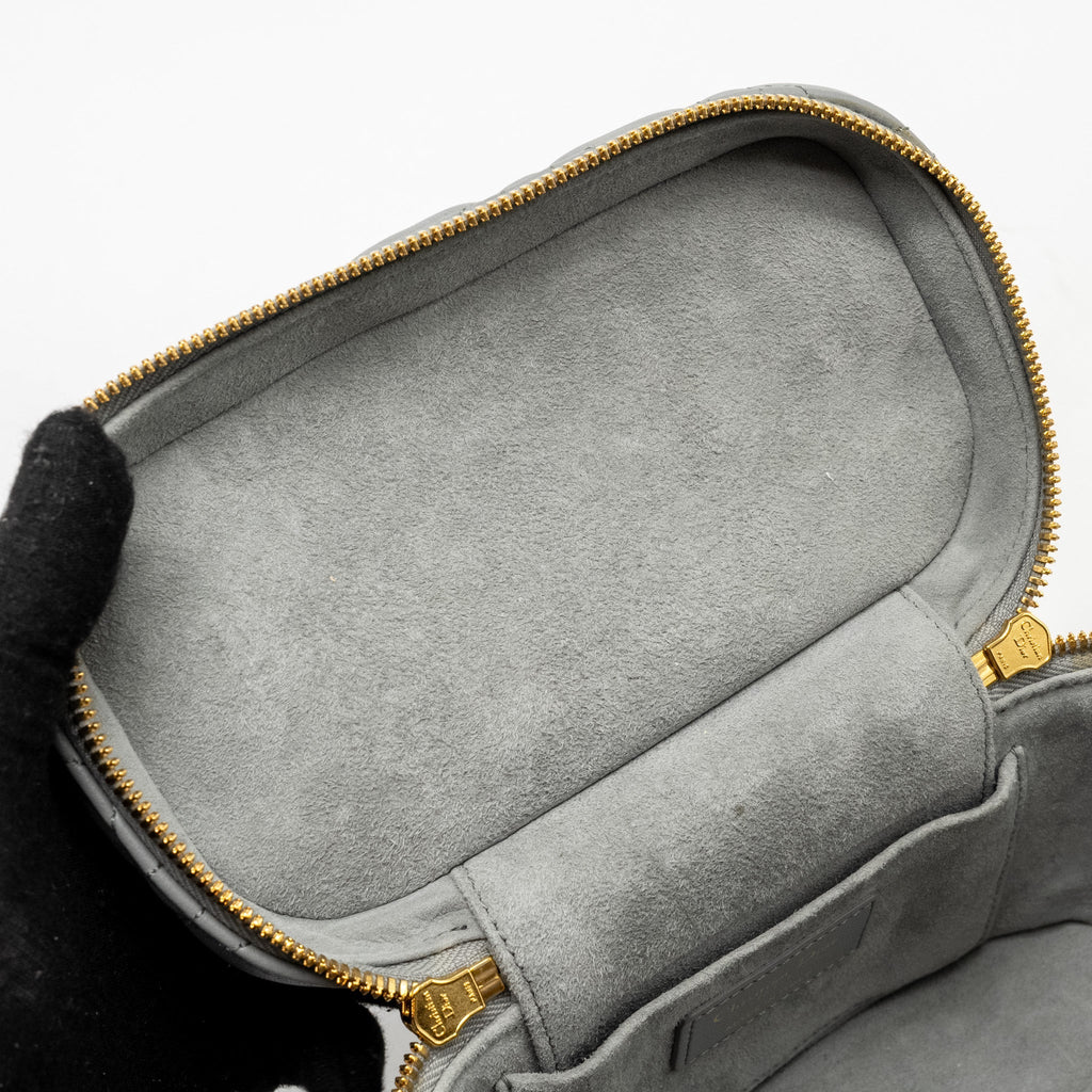 DIOR SMALL DIORTRAVEL VANITY CASE CANNAGE LAMBSKIN GREY GHW