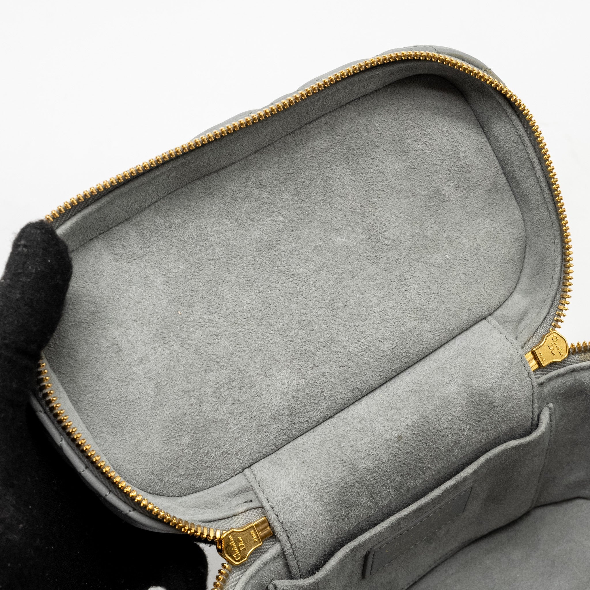 DIOR SMALL DIORTRAVEL VANITY CASE CANNAGE LAMBSKIN GREY GHW
