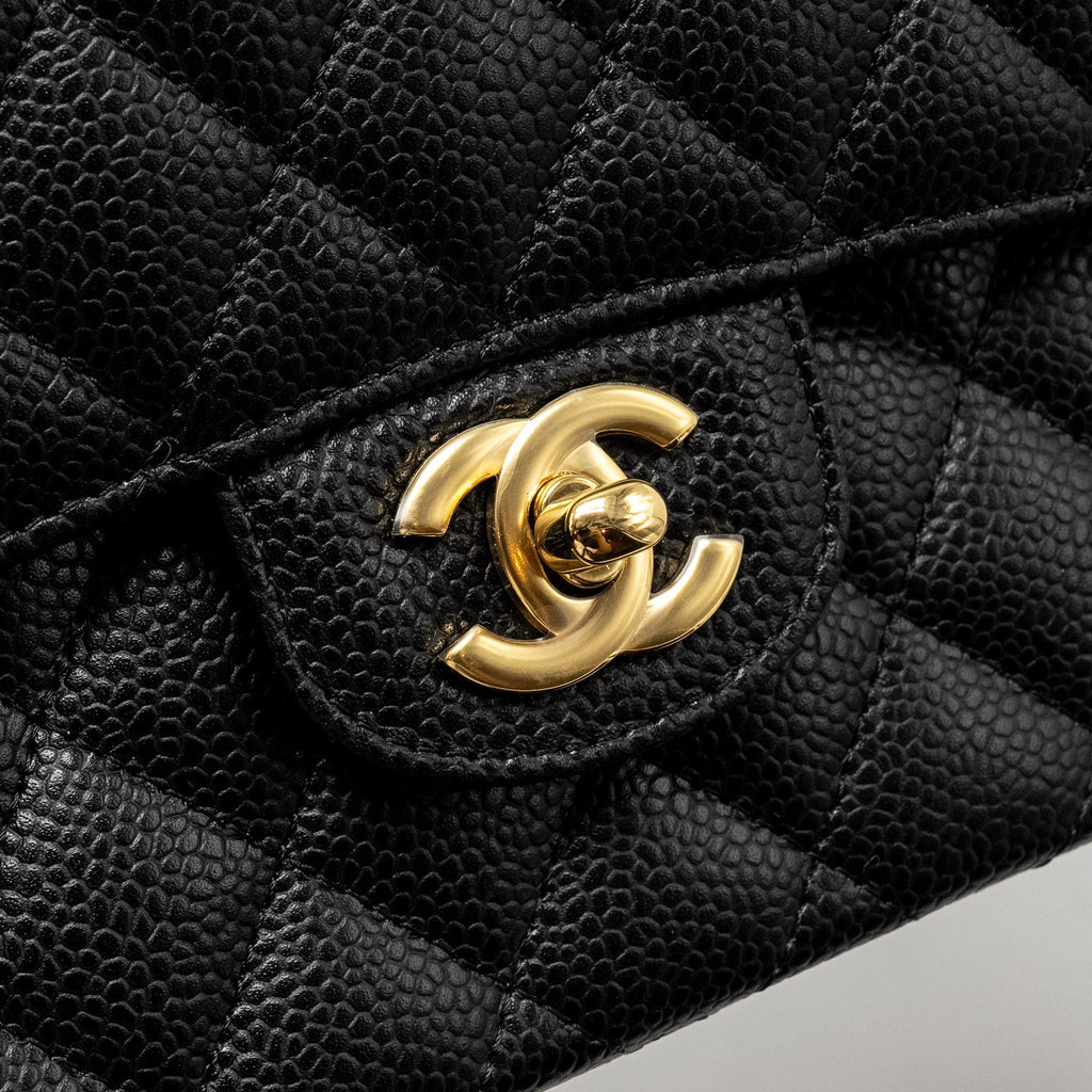 CHANEL SMALL CLASSIC DOUBLE FLAP BAG CAVIAR BLACK GHW(MICROCHIP)