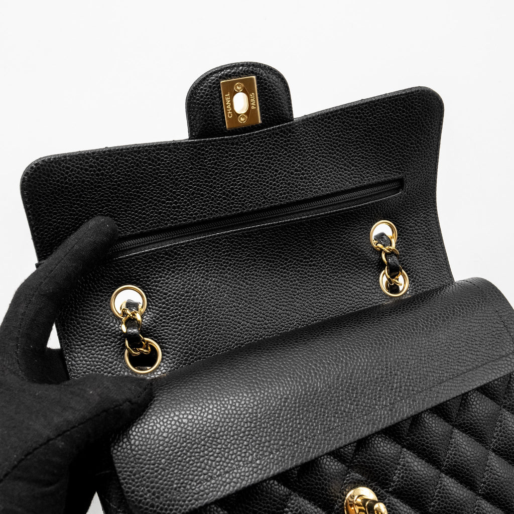 CHANEL SMALL CLASSIC DOUBLE FLAP BAG CAVIAR BLACK GHW(MICROCHIP)