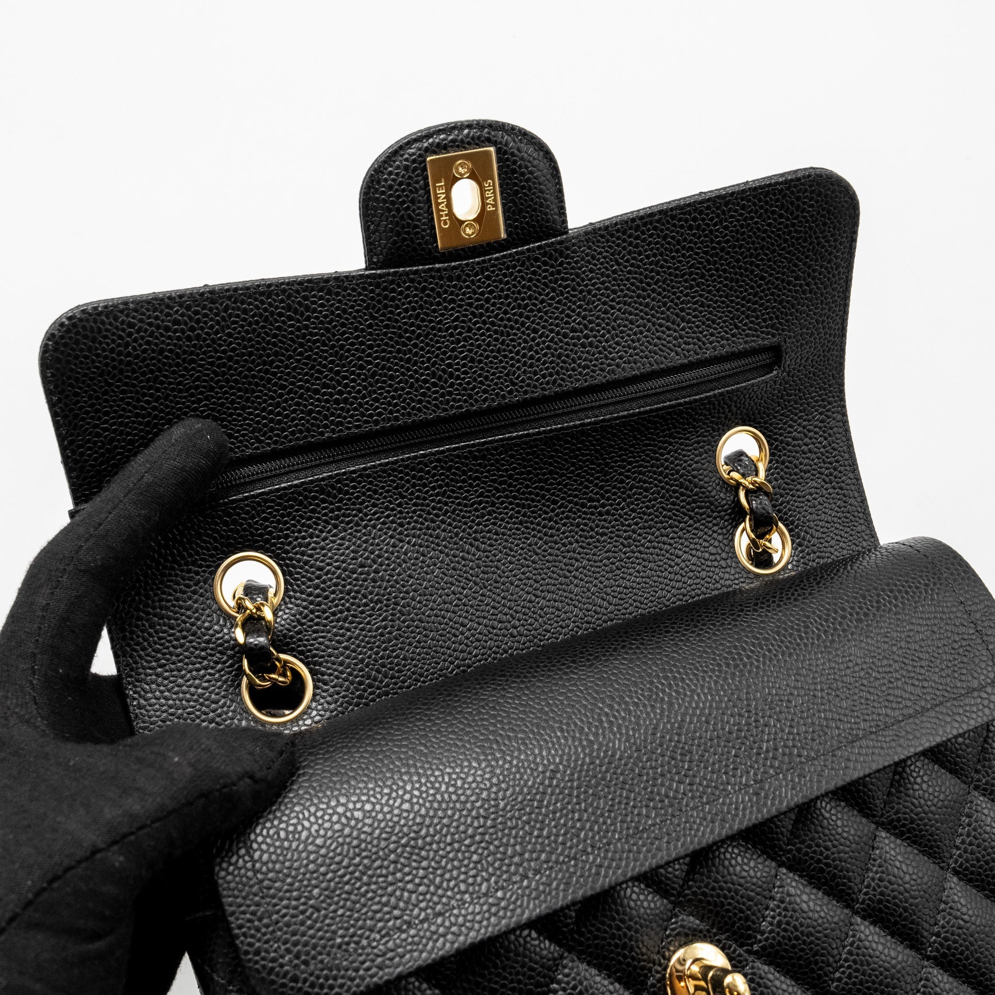 CHANEL SMALL CLASSIC DOUBLE FLAP BAG CAVIAR BLACK GHW(MICROCHIP)