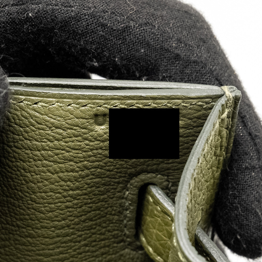 HERMES POCHETTE KELLY DEPECHES 25 CANVAS / TOGO ECRU BEIGE / VERT OLIVE GHW