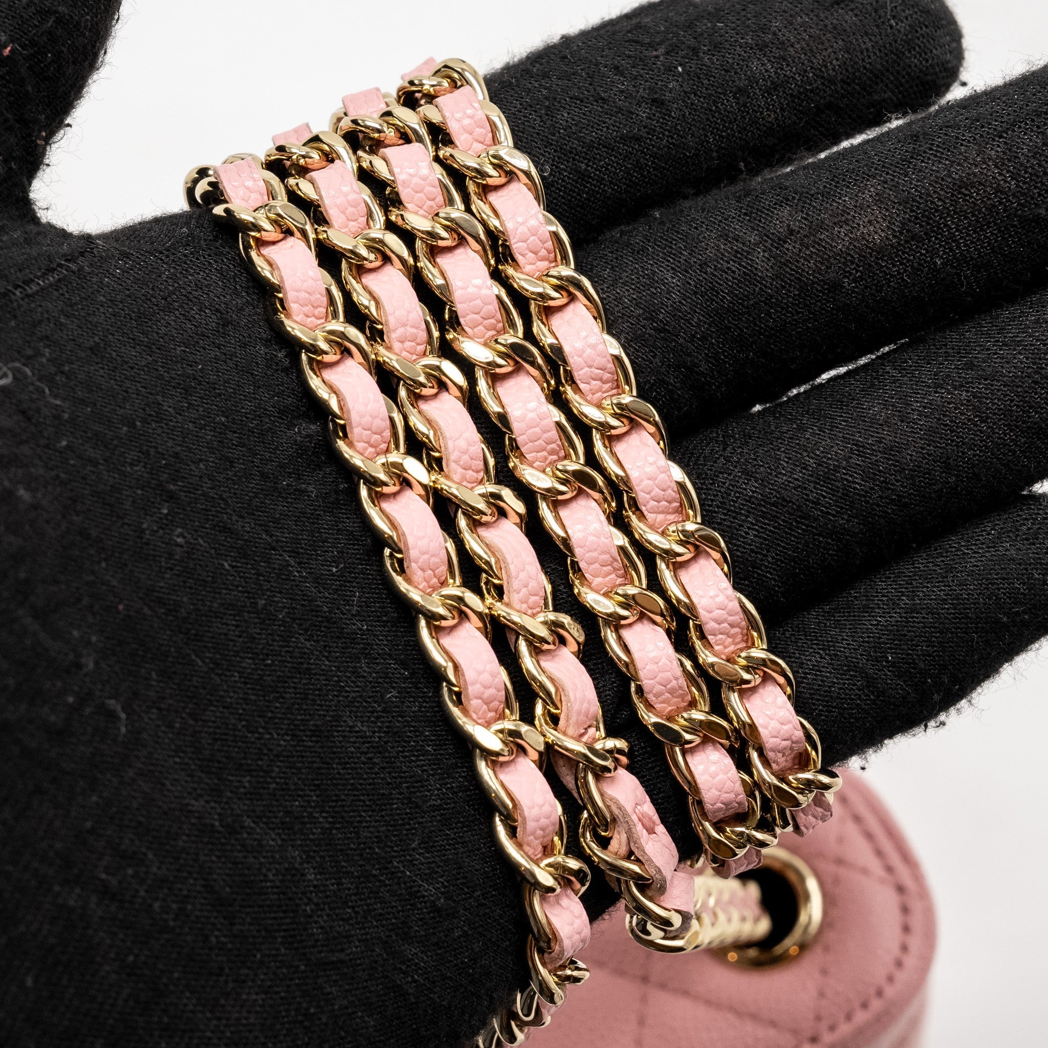 CHANEL VANITY PHONE HOLDER WITH CHAIN CAVIAR PINK LGHW