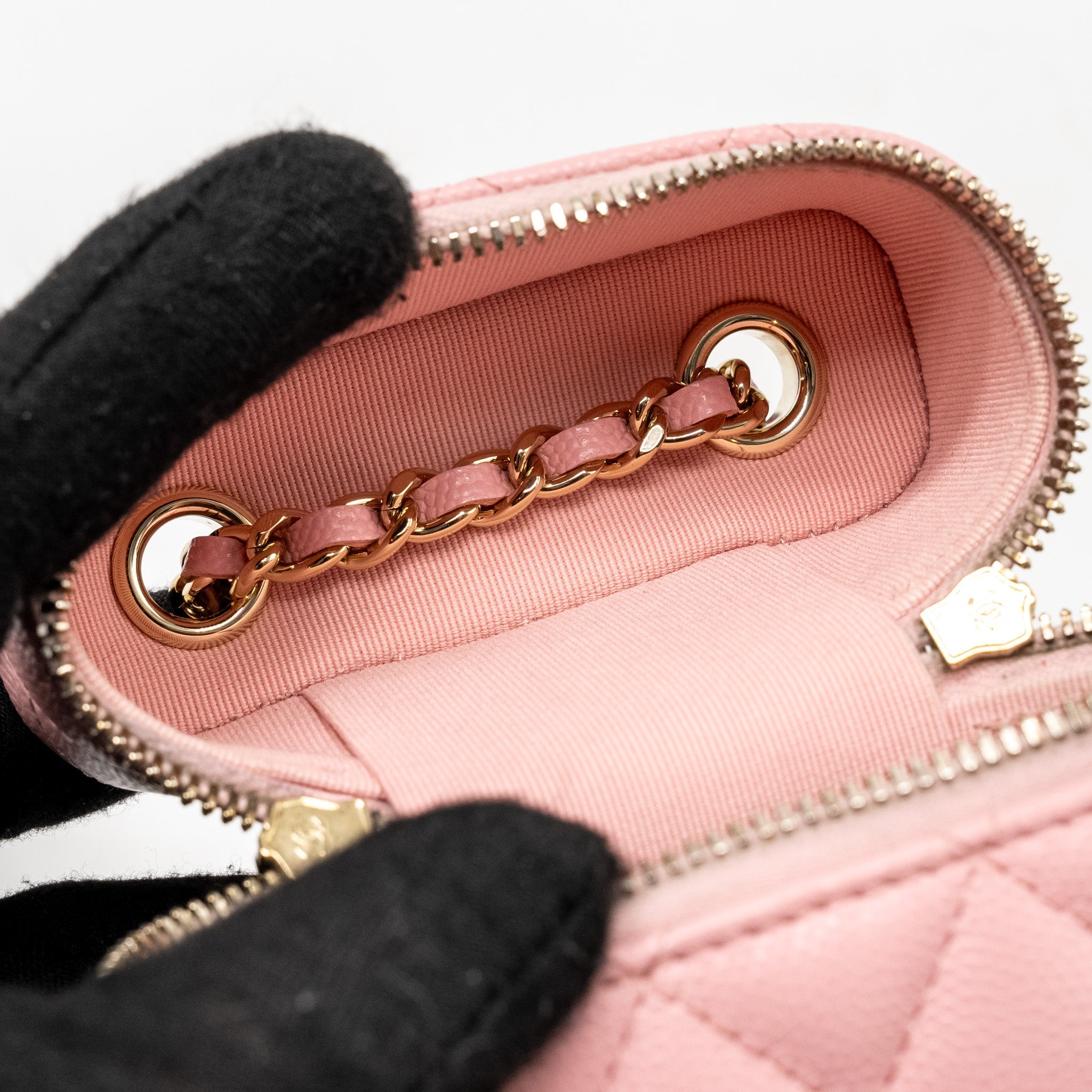 CHANEL VANITY PHONE HOLDER WITH CHAIN CAVIAR PINK LGHW