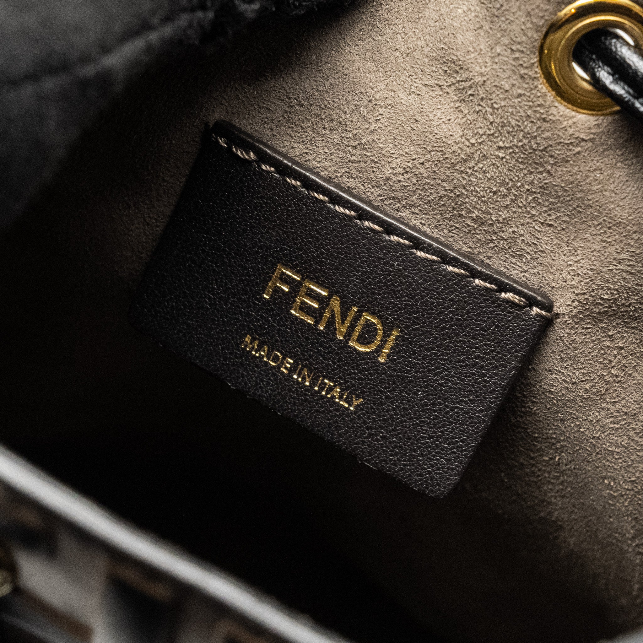FENDI MINI MON TRESOR BUCKET BAG CALFSKIN BROWN/BLACK GHW