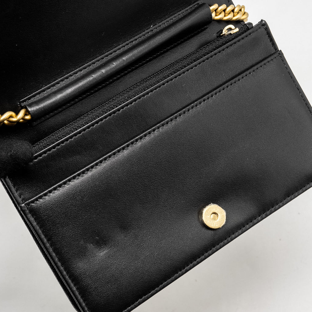 CHANEL BOY WALLET ON CHAIN CAVIAR BLACK GHW (MICROCHIP)