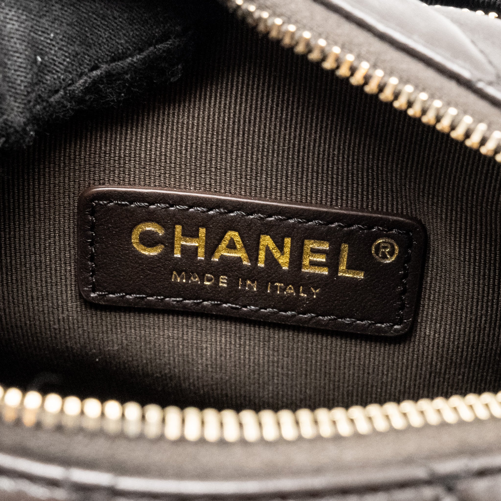 CHANEL 24K SMALL CAMERA CASE BAG SHINY CRUMPLED LAMBSKIN DARK BROWN LGHW (MICROCHIP)