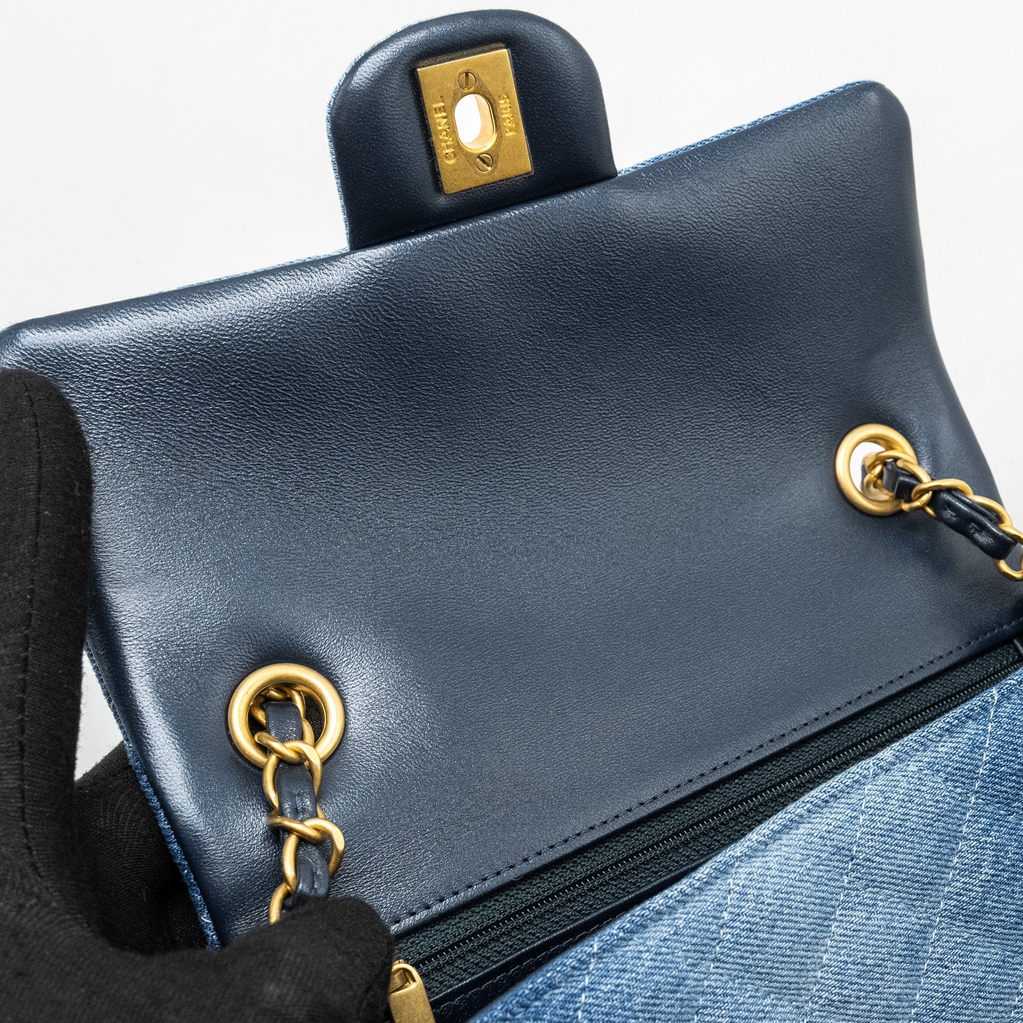 CHANEL 24S MINI RECTANGULAR FLAP BAG DENIM BLUE GHW (MICROCHIP)