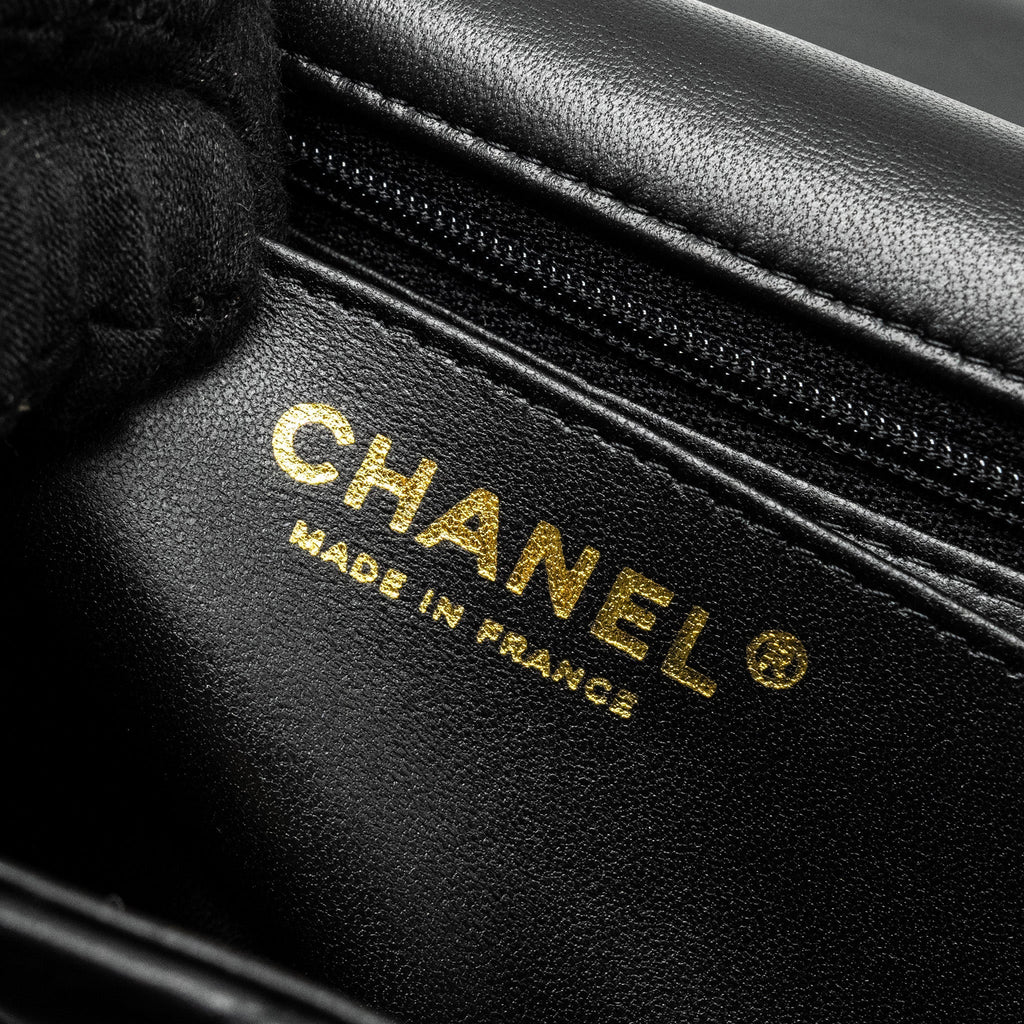 CHANEL TOP HANDLE MINI RECTANGULAR FLAP BAG LAMBSKIN BLACK LGHW (MICROCHIP)
