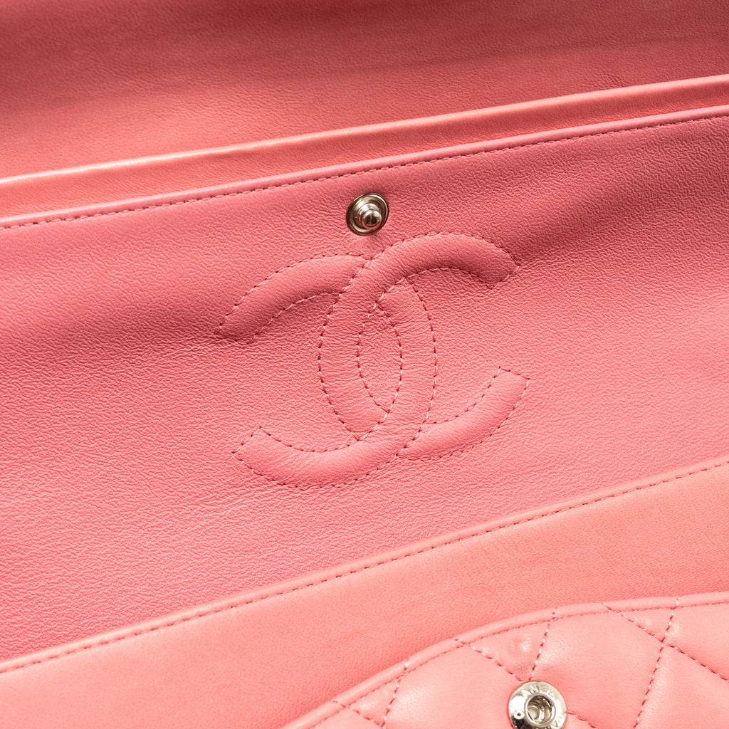CHANEL MEDIUM CLASSIC DOUBLE FLAP BAG LAMBSKIN PINK SHW