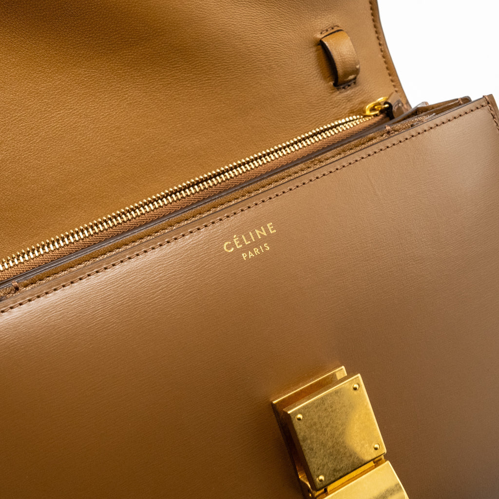 CELINE MEDIUM CLASSIC BOX CALFSKIN CAMEL GHW