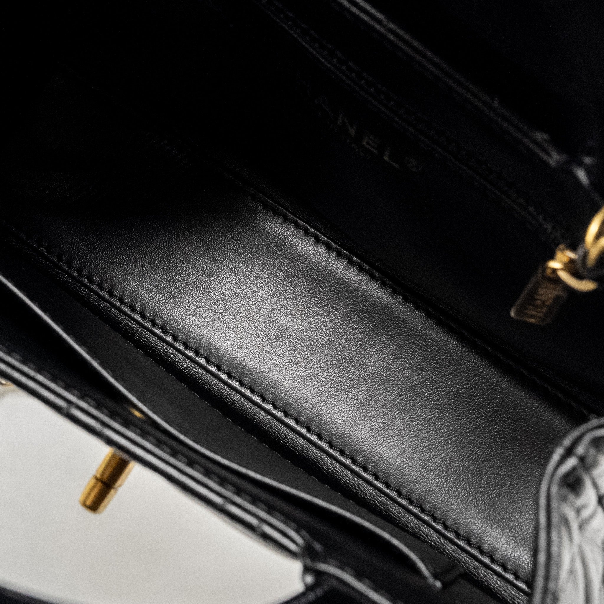 CHANEL MINI KELLY SHOPPING TOTE BAG CALFSKIN BLACK GHW (MICROCHIP)