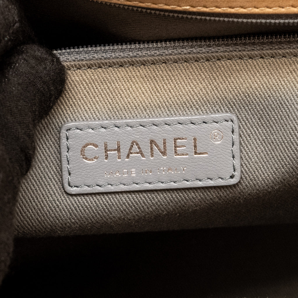 CHANEL LARGE BOY BAG LAMBSKIN BEIGE RUTHENIUM HARDWARE