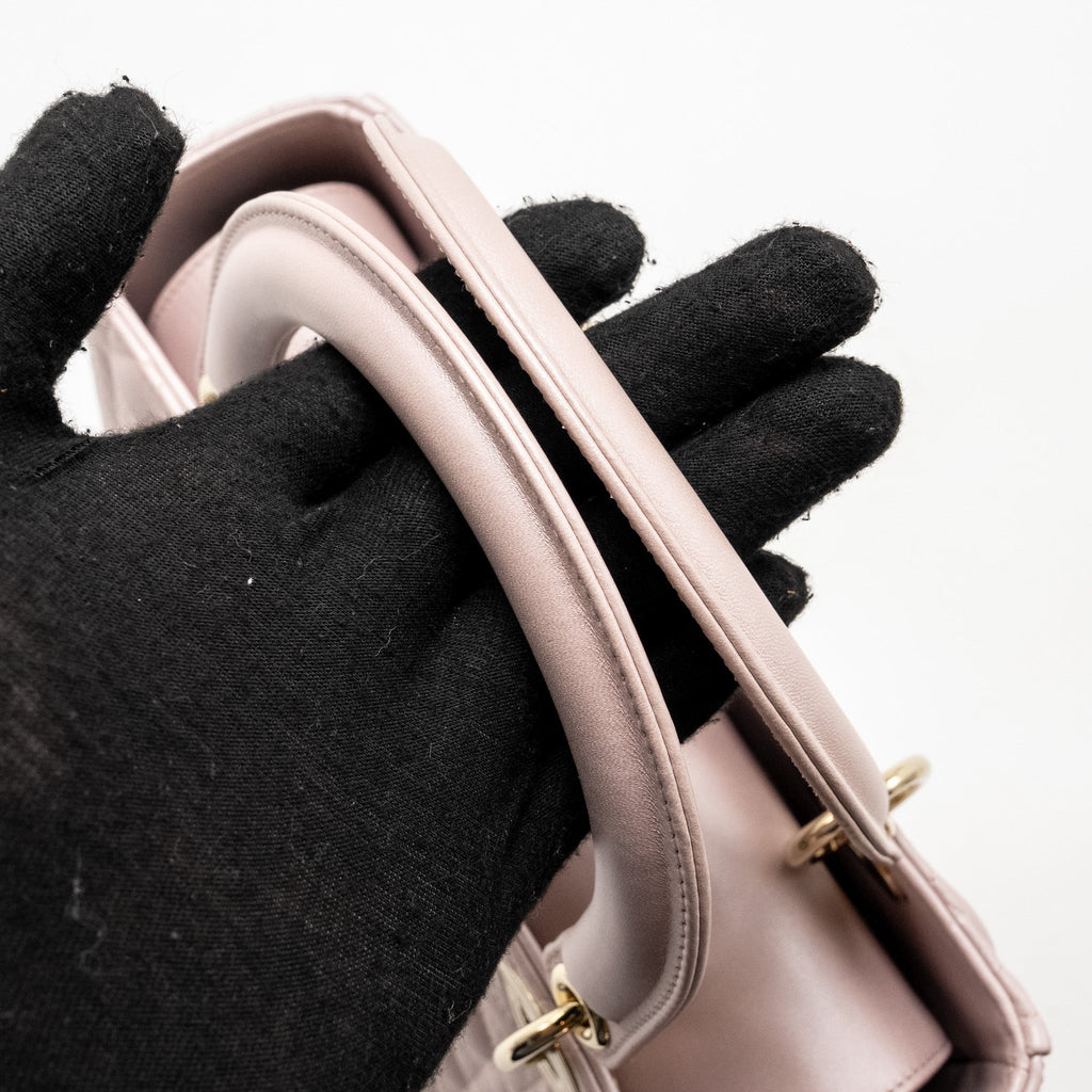 DIOR MEDIUM LADY DIOR LAMBSKIN IRIDESCENT PINK LGHW