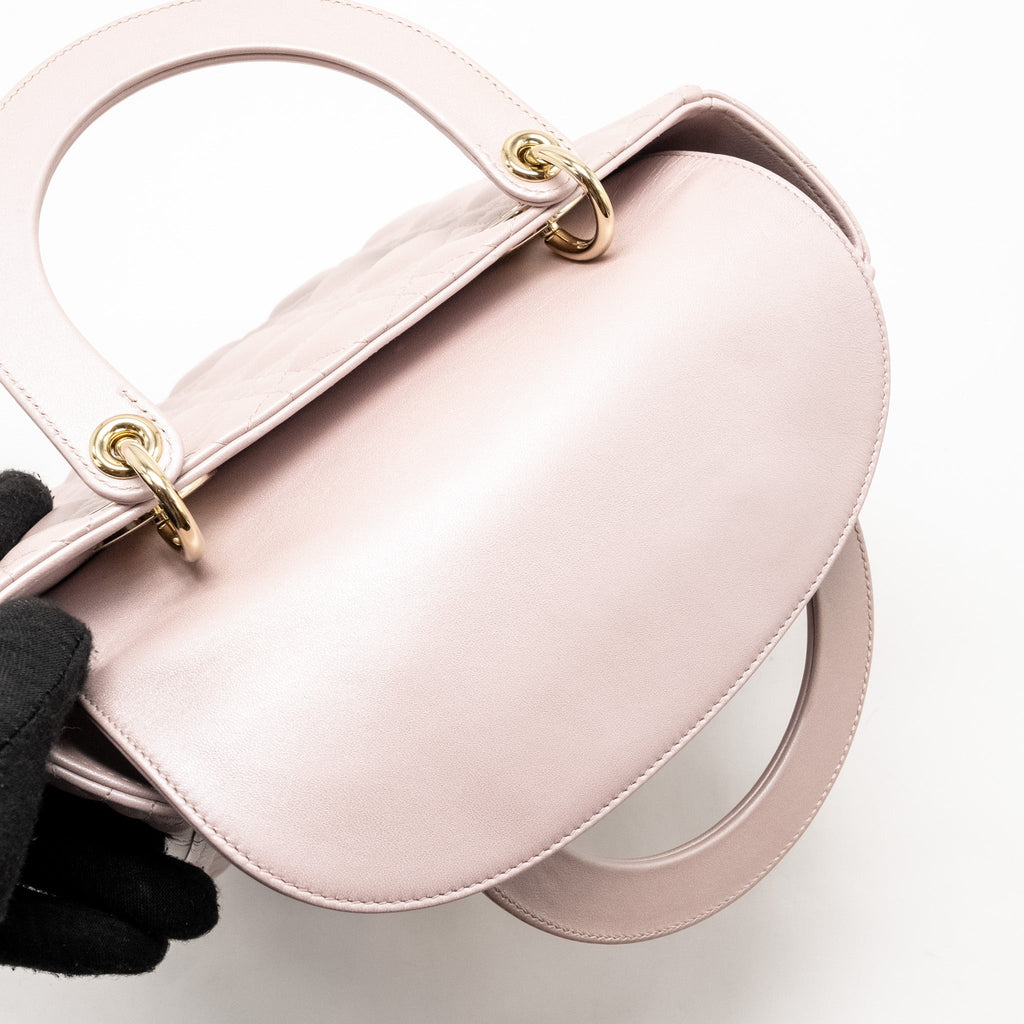 DIOR MEDIUM LADY DIOR LAMBSKIN IRIDESCENT PINK LGHW