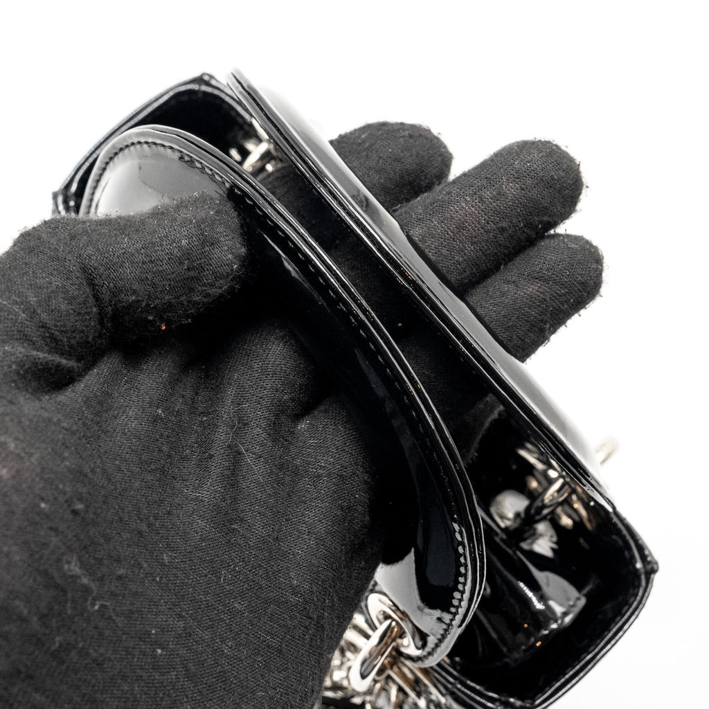 DIOR MINI LADY DIOR PATENT BLACK SHW