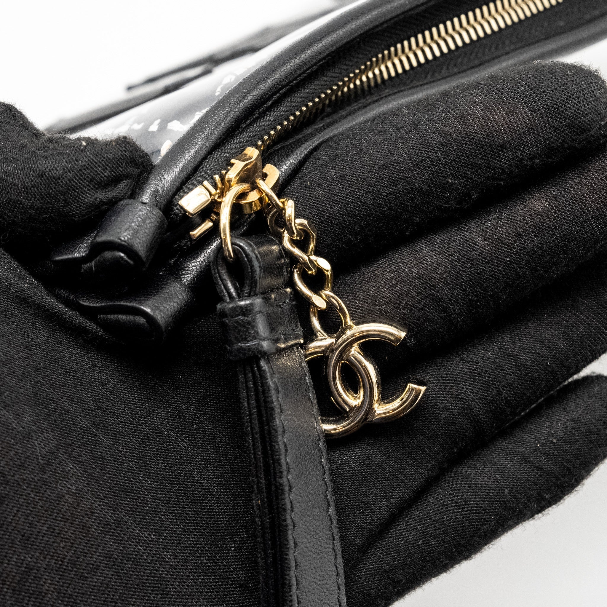 CHANEL LETTER LOGO CLUTCH BAG TWEED PVC/LAMBSKIN BLACK LGHW