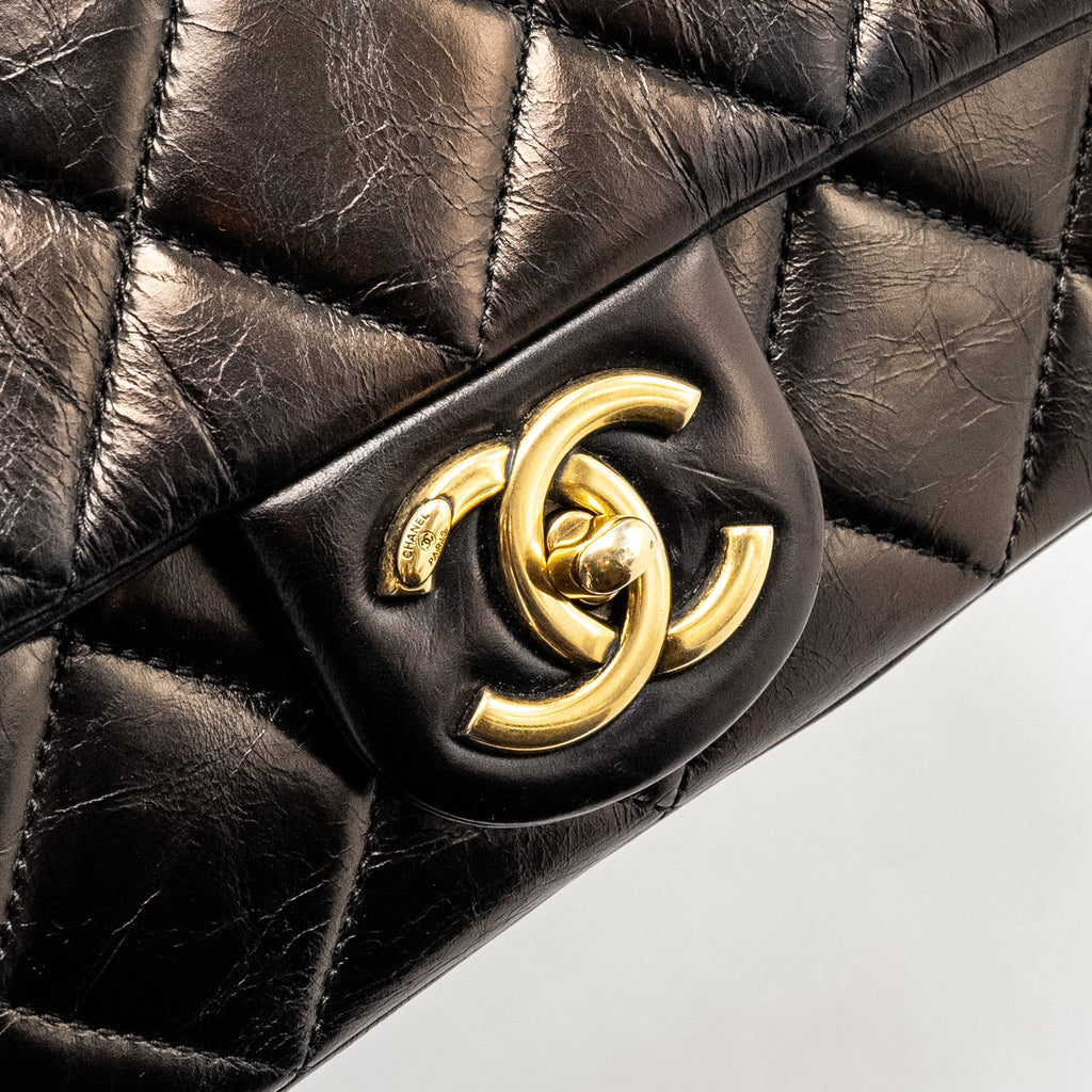 CHANEL LIMITED EDITION QUILTED FLAP BAG SHINY CALFSKIN BLACK GHW