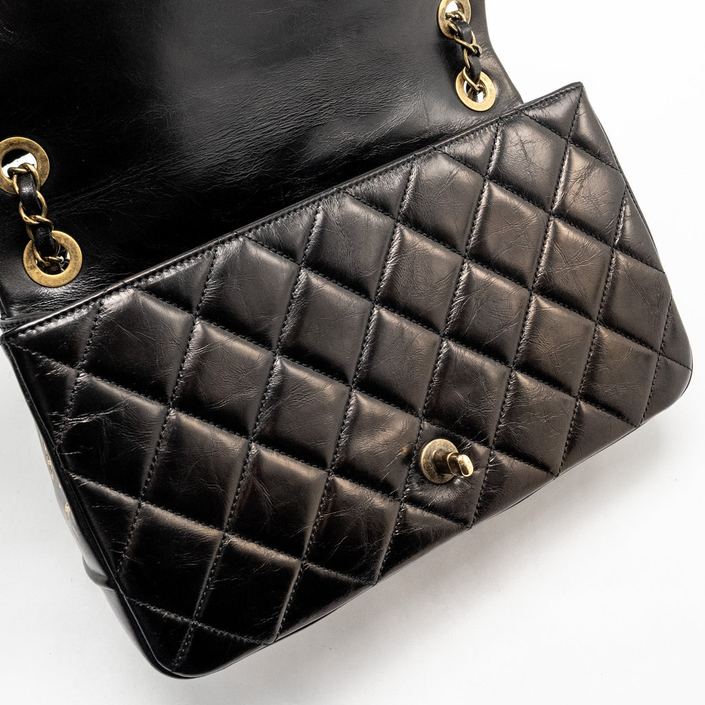 CHANEL LIMITED EDITION QUILTED FLAP BAG SHINY CALFSKIN BLACK GHW