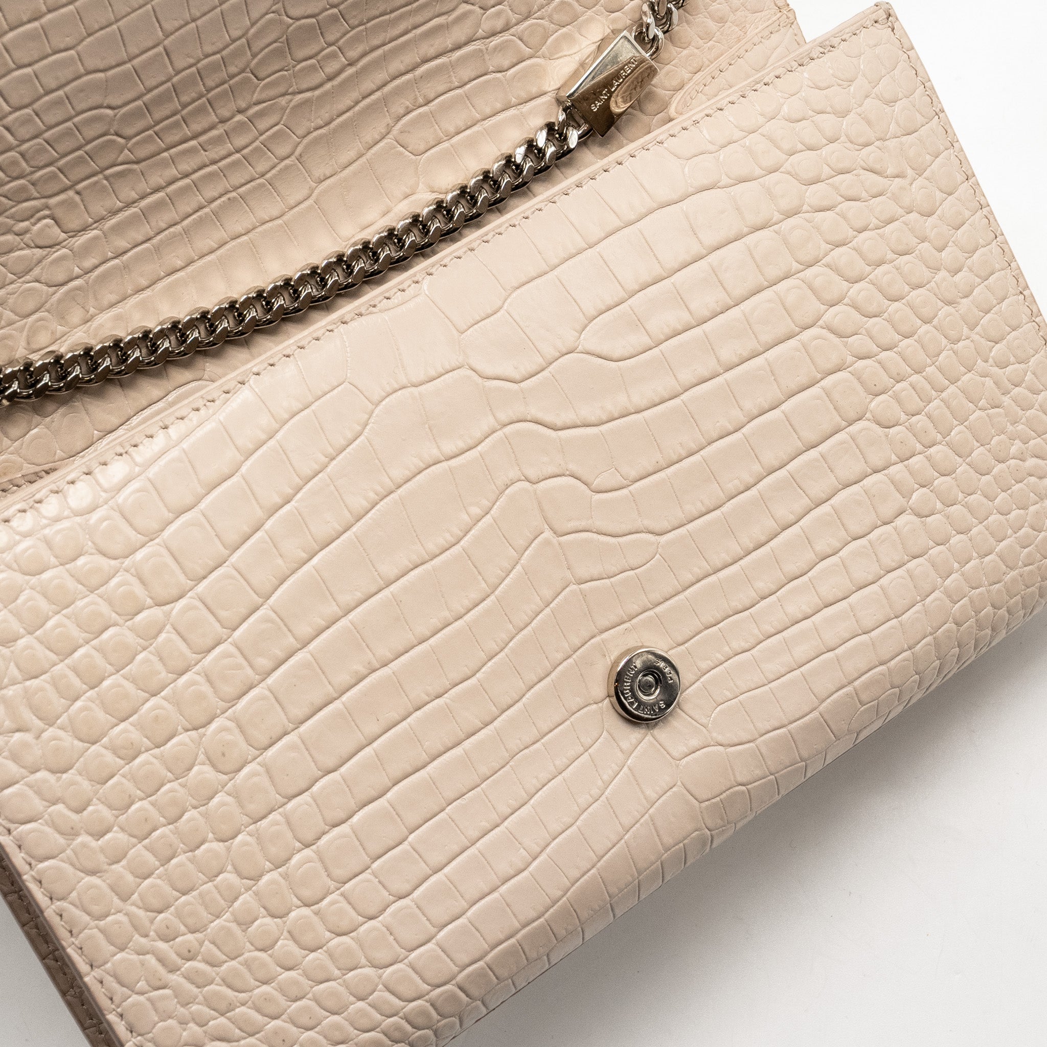 SAINT LAURENT/YSL KATE BAG CROC-EMBOSSED CALFSKIN BEIGE SHW